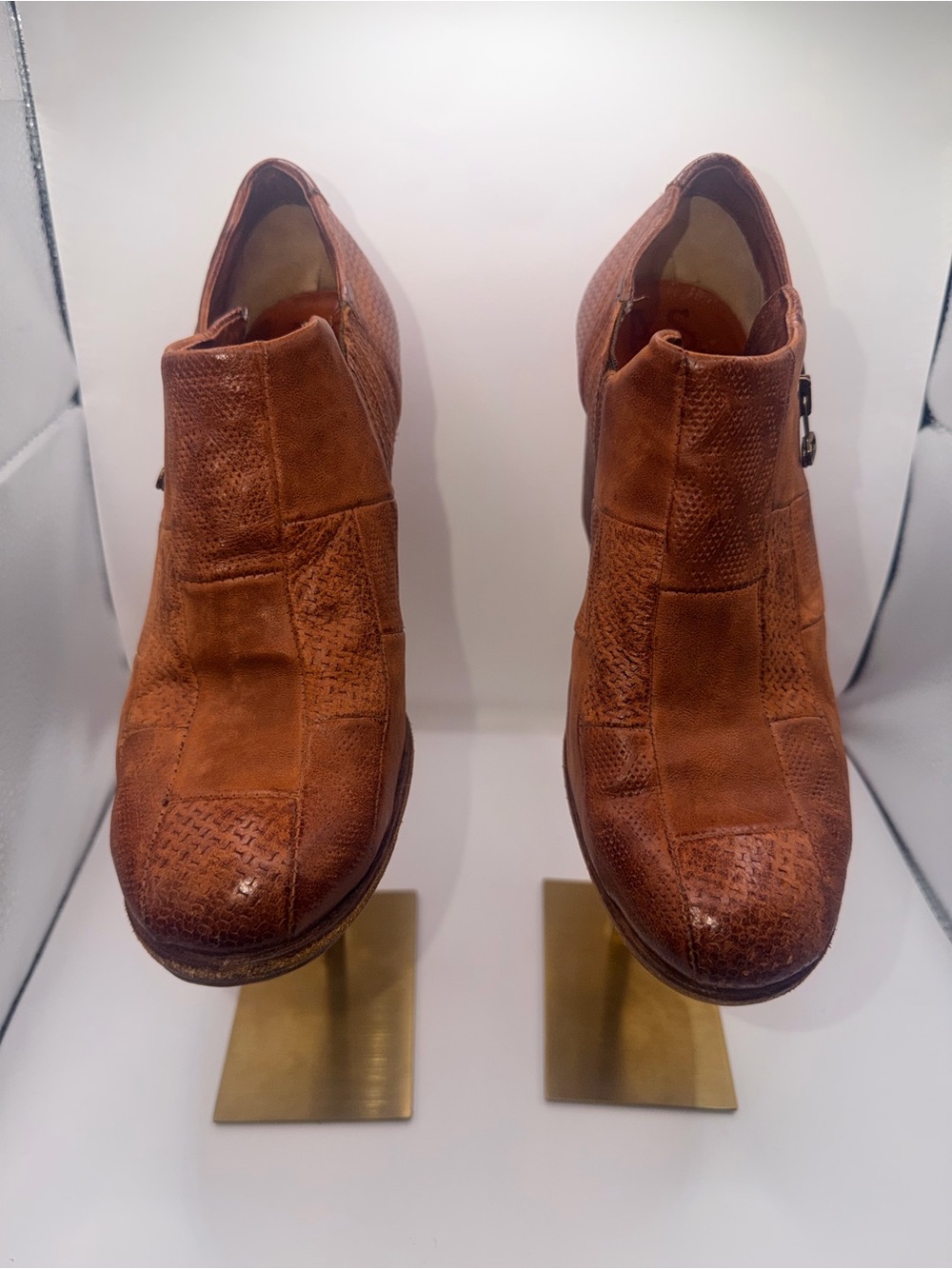 A.S.98 Women's Tan Patchwork Leather Ankle Booties
